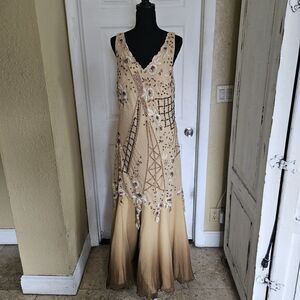 Miss New York Dress Collections Beige Sequence Gown size 18